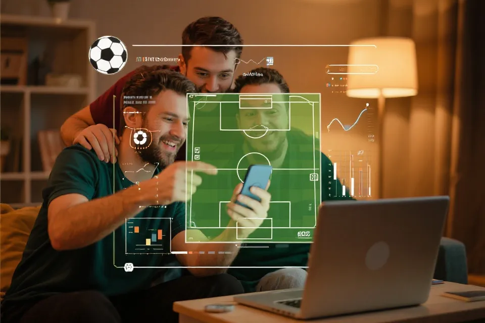 球迷在设备上查看战术与趋势